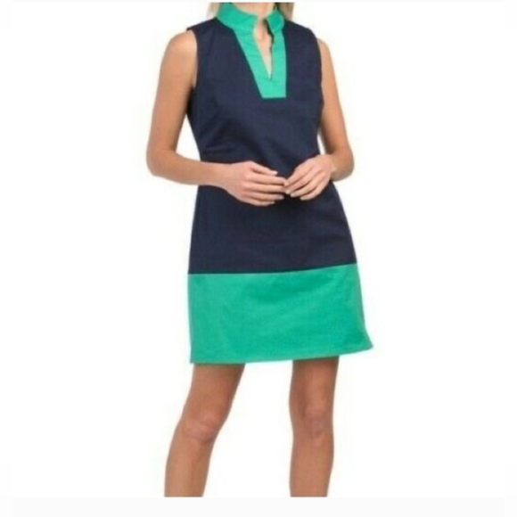 NWT SAIL TO SABLE Tunic Shift Dress Womens Navy/Green Classic  Size L - Picture 1 of 12